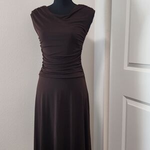 Enfocus Studio Brown Ruched Sheath Maxi Dress